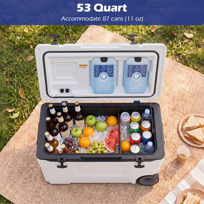 53 Quart Rolling Cooler with Wheels and Fish Ruler
