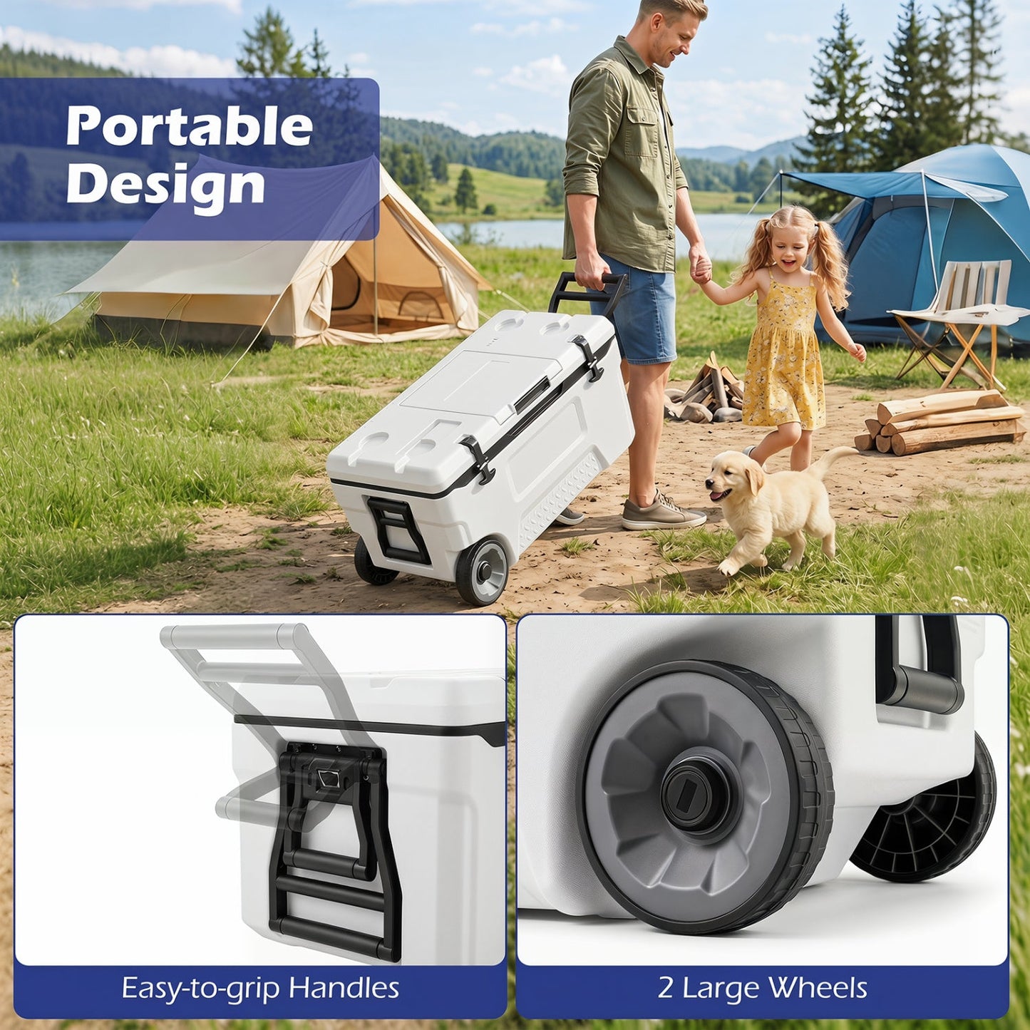 53 Quart Rolling Cooler with Wheels and Fish Ruler