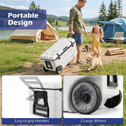 53 Quart Rolling Cooler with Wheels and Fish Ruler