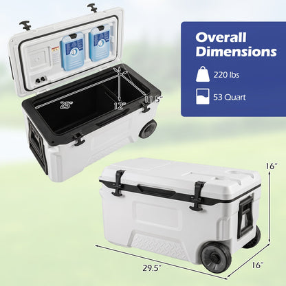 53 Quart Rolling Cooler with Wheels and Fish Ruler