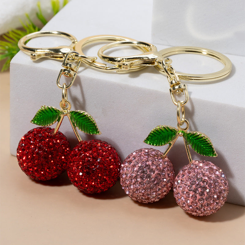 Creative And Cute Diamond-studded Little Cherry Keychain