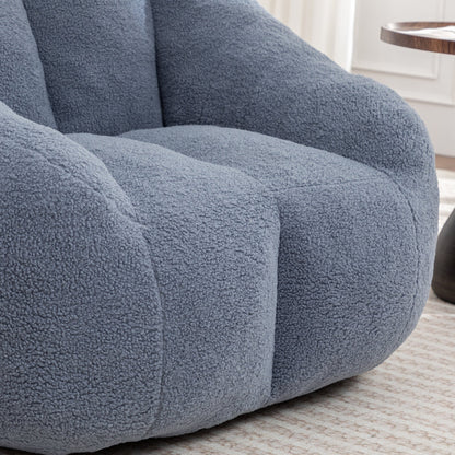 Bean Bag Chair Plush Faux Fur Light Blue Memory Foam Ergonomic Armrests 37.4 In