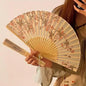 Portable Hand Fold Fan New Chinese Style Dance Props Retro Shell Fan Woman Men Bamboo Wood Silk Flower Folding Fan