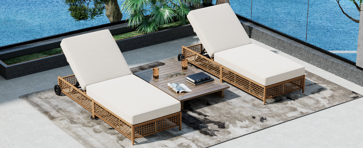 Outdoor Lounge Chair, 5-Position Adjustable Rattan Chaise with Cushion and