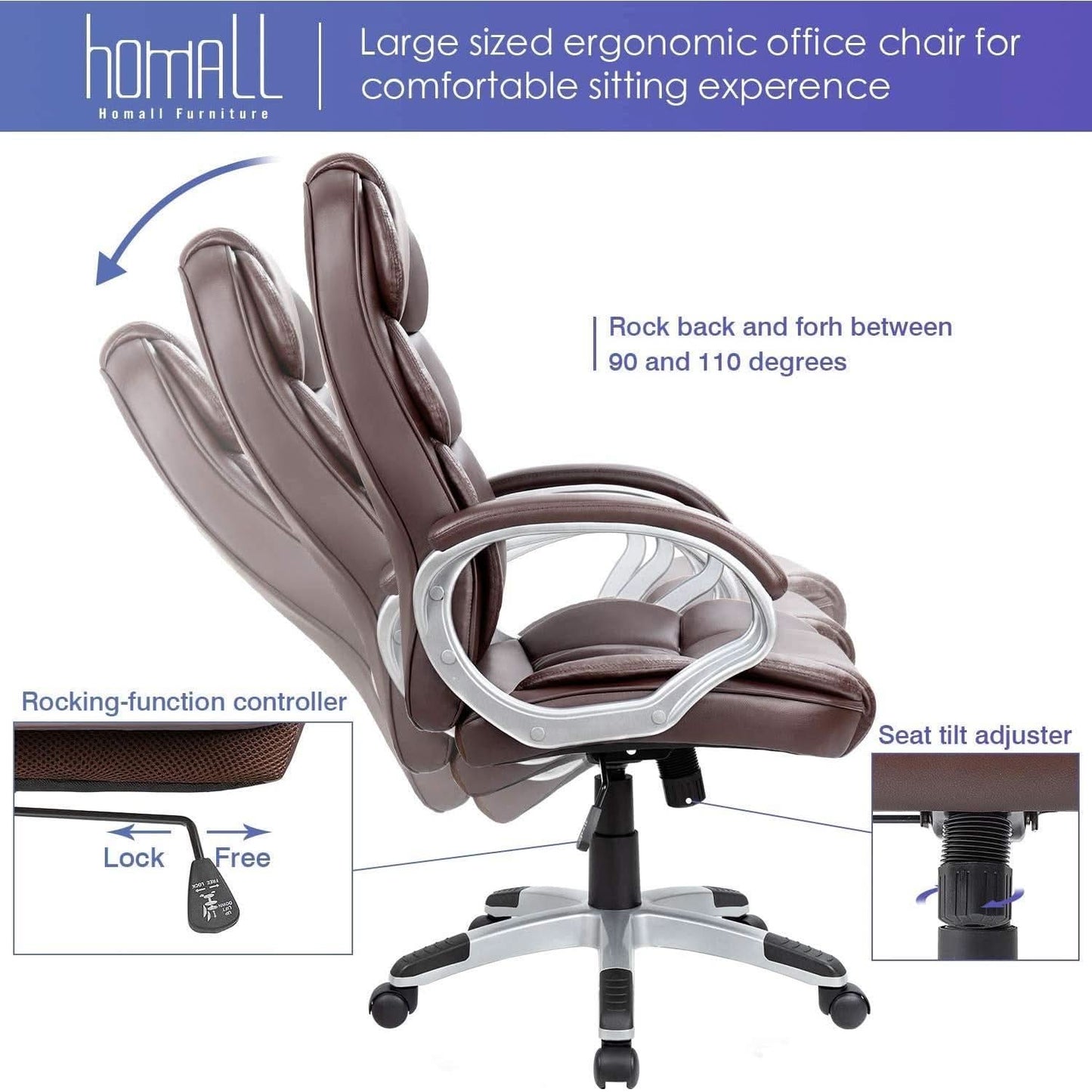 Ergonomic High Back Office Chair With Padded Armrests
