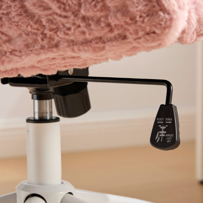 Swivel Chair Faux Alpaca Pink Wide 26.4 In Seat 360 Degree Height Adjust
