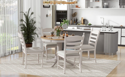 5-Piece Retro Functional Dining Table Set Wood Round Extendable Dining Table