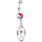 Pink Gem Ornate Heavenly Cross Dangle Belly Ring