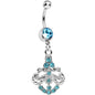 Aqua Gem Shimmering Divine Fan Dangle Belly Ring