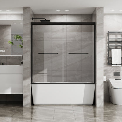 Double Sliding Bathtub Shower Door with SGCC Clear Tempered Glass, Matte Blac