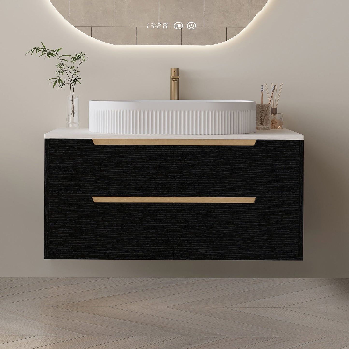 36 inch Bathroom Vanity, Freestanding or Wall Mounted with Ceramic Integrated...