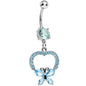 Aqua Gem Hollow Heart Beautiful Butterfly Dangle Belly Ring