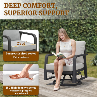 4 Piece Aluminum Patio Sofa Set Dark Gray Swivel Rocker