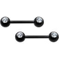 Front Gem Black Anodized Titanium Nipple Barbell Set