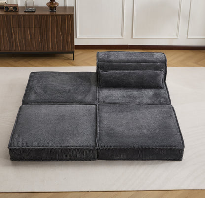 Sofa Convertible Modular Circle Fleece Dark Gray 1 Seat 79 In Ottoman