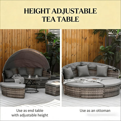 Outdoor Round Daybed Set PE Rattan Gray 4 Piece Canopy 352 lb Capacity