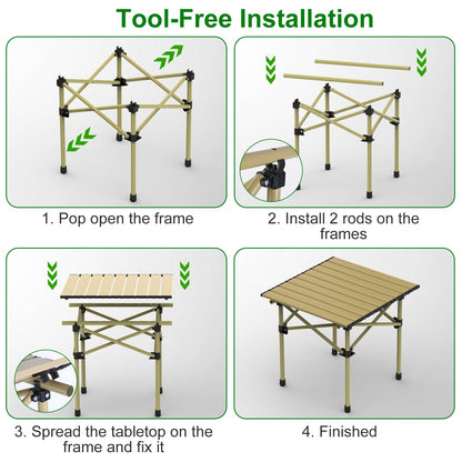 Folding Camping Table Portable Lightweight Carbon Steel Roll-up Picnic BBQ Desk with Carry Bag Heavy Duty for Outdoor Beach Backyard Party Patio Campi