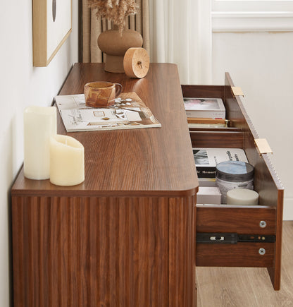 Dresser Modern 6-Drawer Walnut MDF Wave Texture 55.1x15.75x31.5 In 150 LB