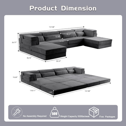 Sectional Sofa Bed Modular Circle Fleece Dark Gray 4 Seat 157 In Convertible