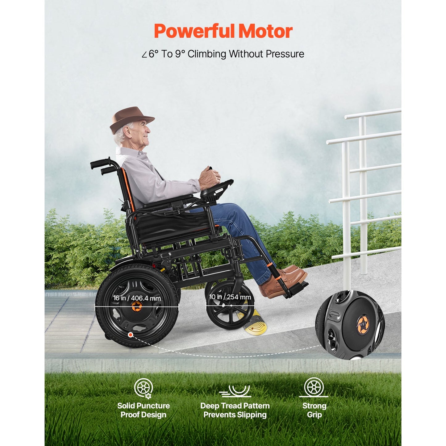 Wheelchair Electric Foldable Carbon Steel 265 LB 13 Mile Range 42x27x38 In