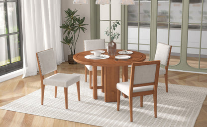 5-Piece Round Dining Table Set for 4, Minimalist Farmhouse Dining Table with 4