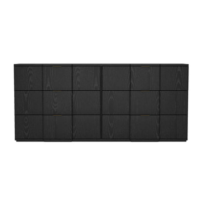 Dresser Modern 6-Drawer Black Gold MDF Sculpted Fronts Metal Handles 72 In