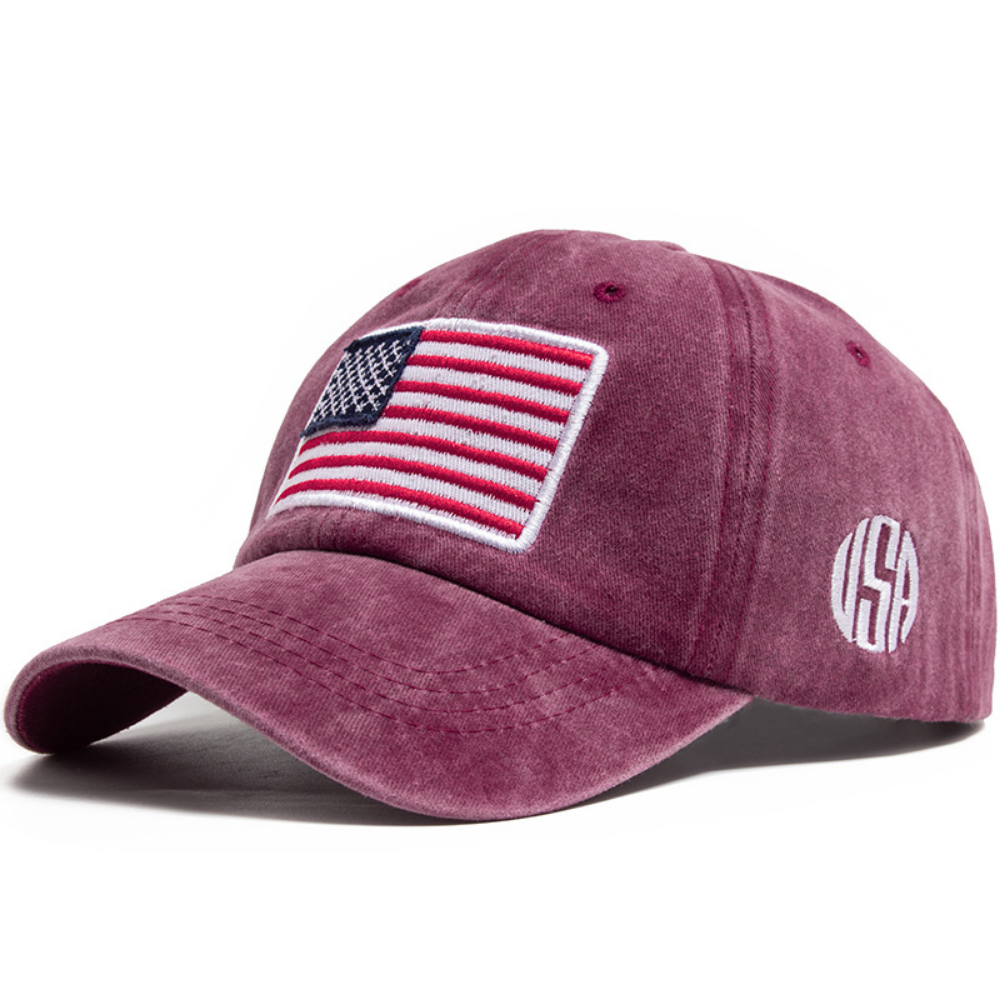 Men's And Women's Identical National Flag-style Side-stitched Letters Distressed And Rounded Edges Soft-top Adjustable Trendy Retro Baseball Cap Suitable For Outdoor Sports, Camping And Daily Use.