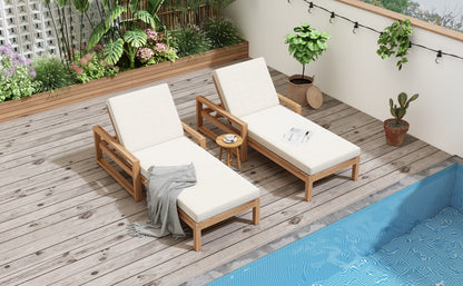 Outdoor Chaise Lounge Acacia Wood Light Teak Beige Cushion 5 Position 2