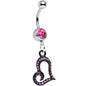 Pink Gem Paved Black Asymmetrical Heart Dangle Belly Ring