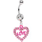 Clear Gem Sparkling Pink Heart Full of Love Dangle Belly Ring