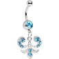 Aqua Gem Elaborate French Swirls Dangle Belly Ring