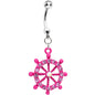 Pink Gem Sea to Sea Pink Ship Wheel Dangle Belly Ring