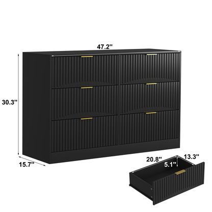 Dresser Modern 6-Drawer Black Particle Board 47.2x15.74x30.3 In