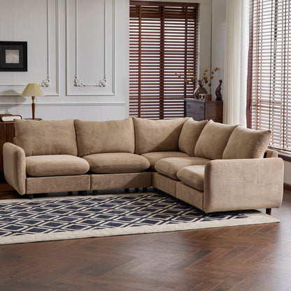 Sectional Sofa Modular Velvet Camel 5 Seat 99 In Eucalyptus Frame