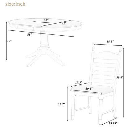 5-Piece Retro Functional Dining Table Set Wood Round Extendable Dining Table