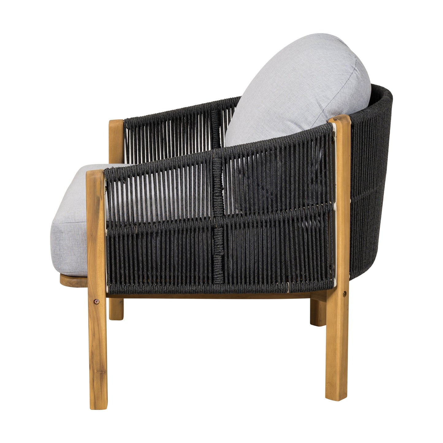 Outdoor Club Chair Acacia Wood Rope Woven Dark Gray Cushion