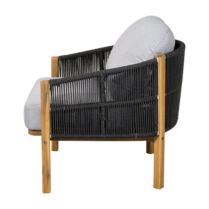 Outdoor Club Chair Acacia Wood Rope Woven Dark Gray Cushion