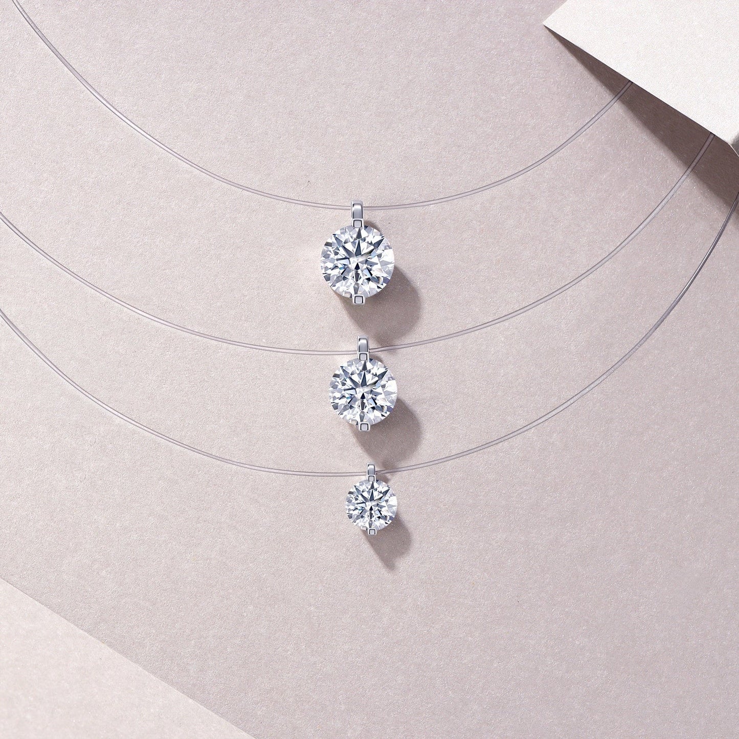 S925 Sterling Silver Invisible Necklace, 1&2&3ct D-VVS1 Moissanite Solitaire Pendant, Platinum Plated 40&46cm Chain, GRA Certified Gift Box