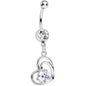 Clear Cubic Zirconia Smitten By Love Twin Heart Dangle Belly Ring