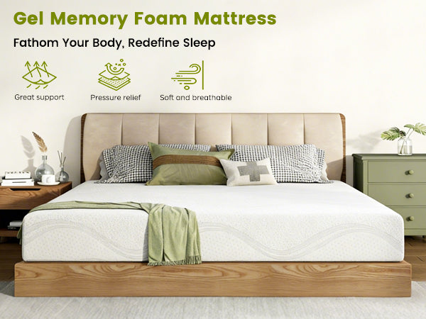 Mattress Memory Foam White Queen 10in Gel Cooling Layers