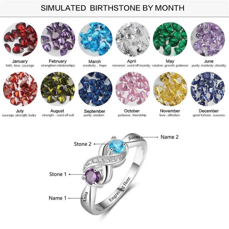 12th Birthday Stone Love Heart Ring Female