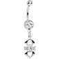 Clear Cubic Zirconia Double Heart Cut Out Dangle Belly Ring