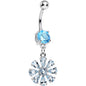 Aqua Cubic Zirconia Mandala Flower Dangle Belly Ring