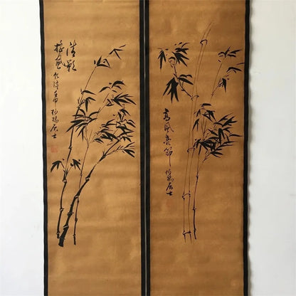 Original Chinese Bamboo Scroll Painting – Four-Panel Wall Mural