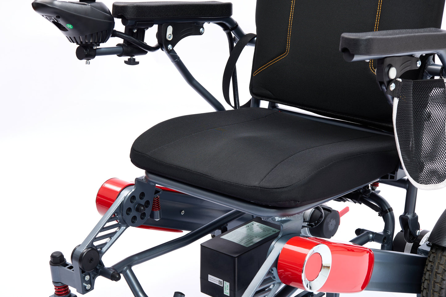 Wheelchair Electric Foldable Aluminum 40 Mile Dual Battery Black Red 42 In