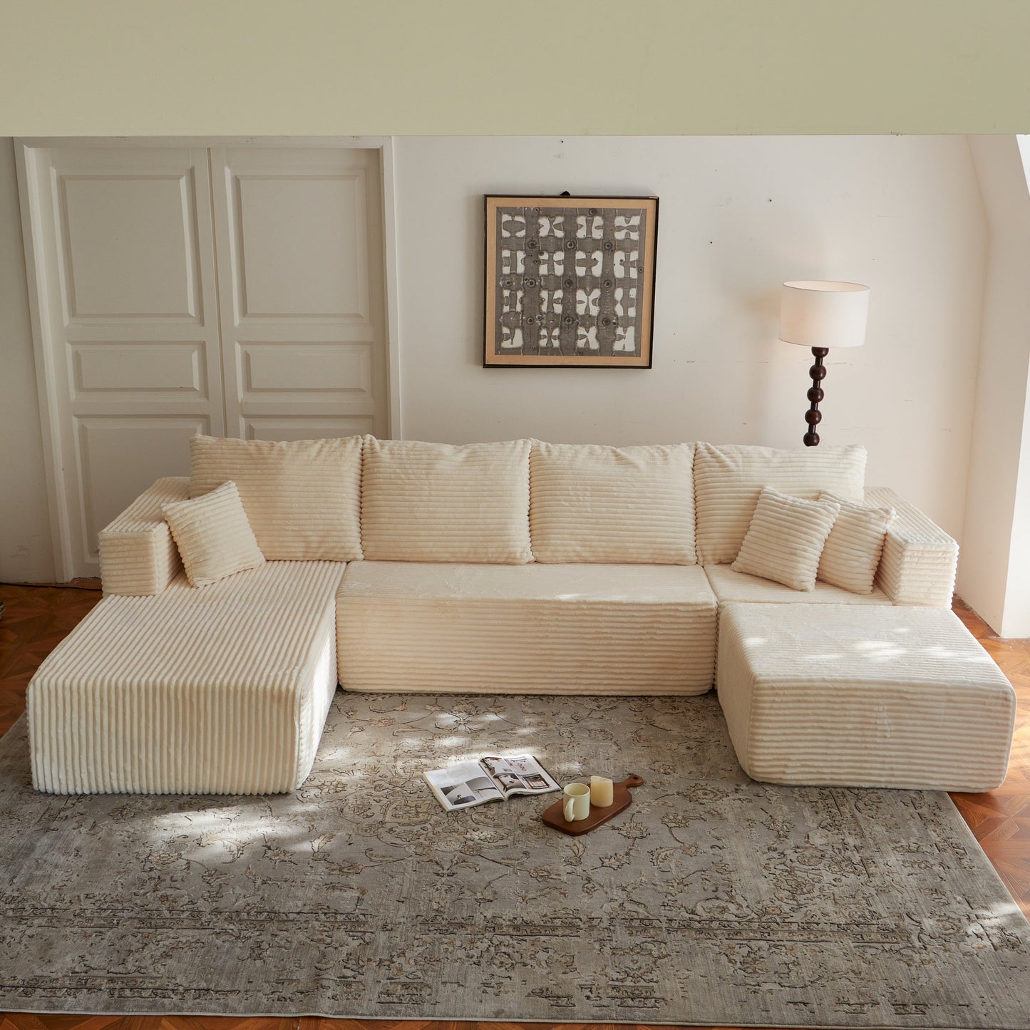 Sectional Sofa U-Shape Cloud Modular Beige 4 Seat 134 In No Assembly