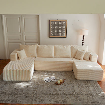 Sectional Sofa U-Shape Cloud Modular Beige 4 Seat 134 In No Assembly