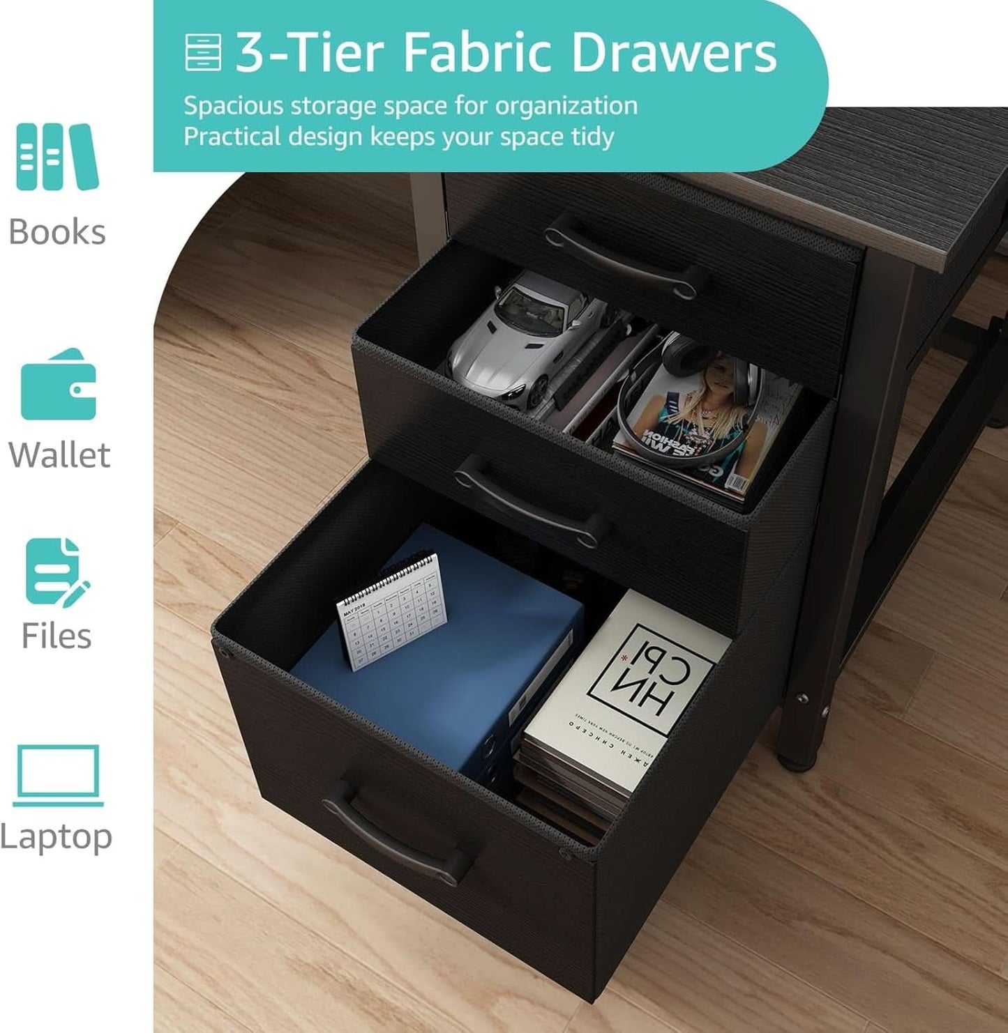47 Inch Computer Desk With File Drawers For Small Space