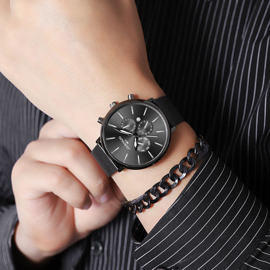 Mens Mesh-band Watch Fashionable Quartz Timepiece With Calendar Suitable For Business And Casual Occasions