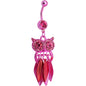 Pink Gem Pink Stainless Steel Astute Owl Dangle Belly Ring